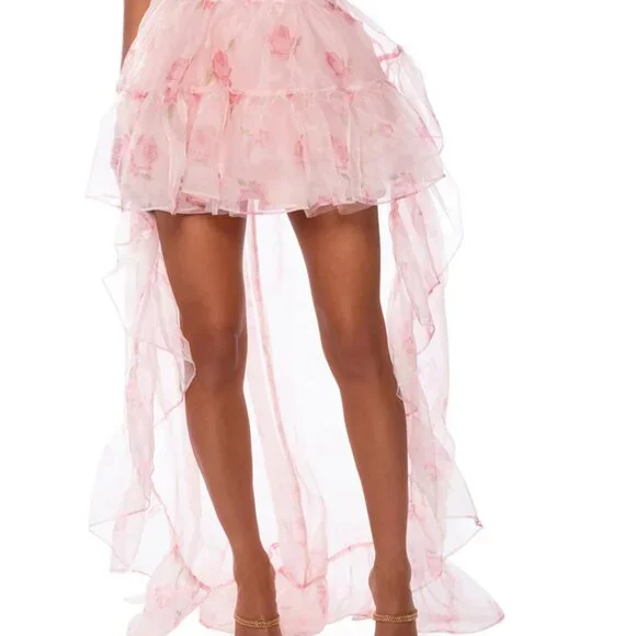 Stasia Lost In A Dream Pink Rose Floral Tulle High Low Skirt XL - Picture 10 of 10